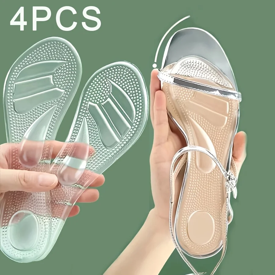 4pcs Self-Adhesive 3/4 Insoles: Comfortable, Non-Slip, Shock-Absorbing, Invisible, Transparent, Washable, Reusable