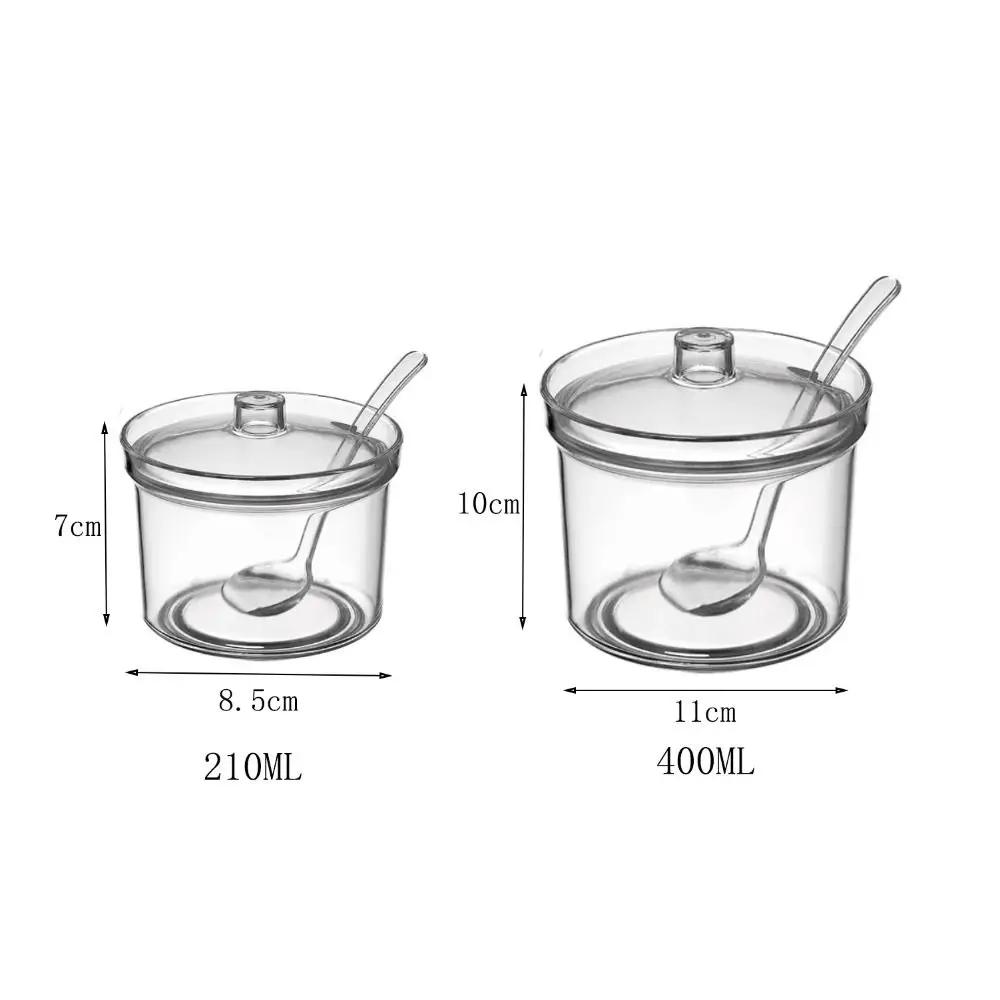 Durable With Spoon and Lid Acrylic Sugar Bowl Transparent Anti-fall Seasoning Jar Visible Condiment Container Restaurant