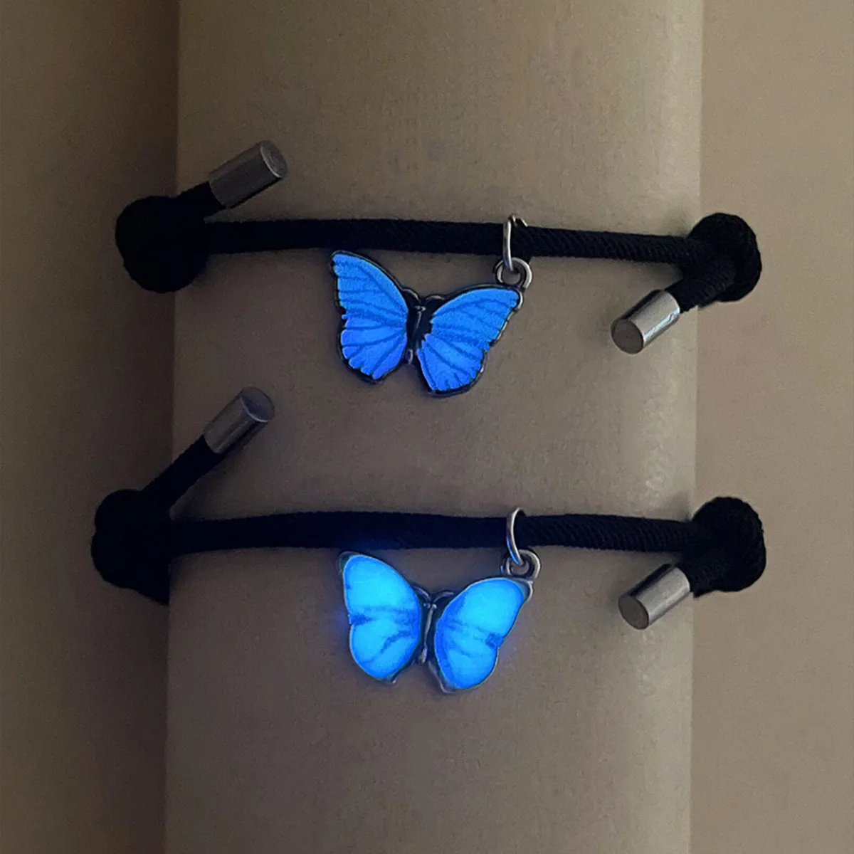 2 Pcs Colorful Luminous Butterfly Heart Magnet Couple Bracelets For Women Men Charm Adjustable Bracelet Lover Friendship Jewelry
