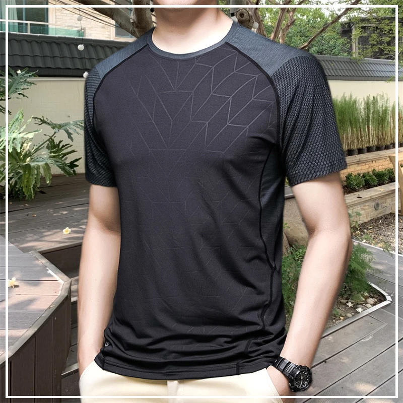 

Футболка мужская облегающая с круглым вырезом, модная повседневная быстросохнущая рубашка из вискозы, с принтом, с короткими рукавами, лето 2024