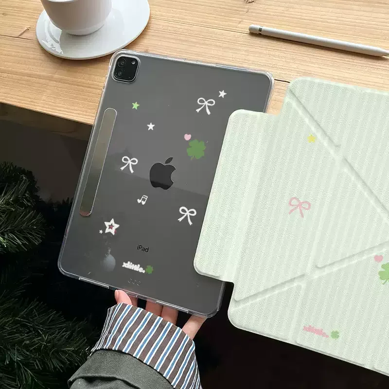 Funda para Tablet con Diseño de Trébol de la Suerte y Lazo a Rayas para iPad Pro 11 12.9 13 M2 M4 M3 M5, Carcasa para iPad 8.3 9.7 10.2 5/6/7/8/9/10/11th Air 3 4 5 6