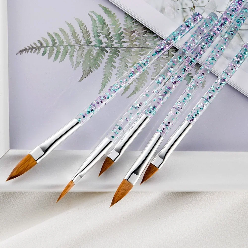 Professional 5Pcs Nail Art Brush Tools Set Crystal Handle Acrylic UV Gel Carving Glitter Pen Nail Brush Set For Nail