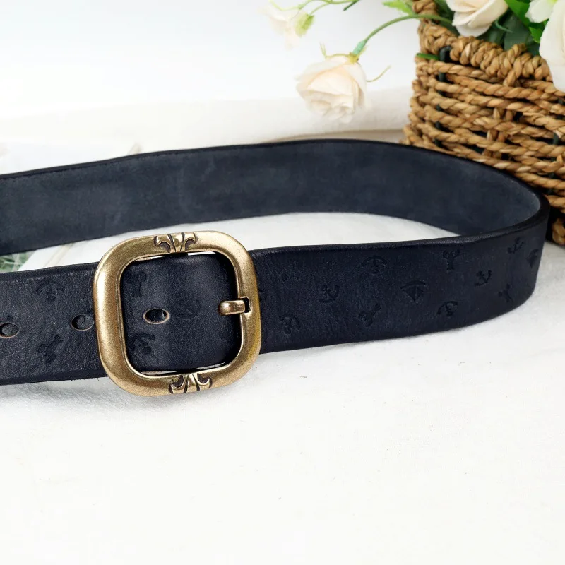 女性のファッション手作り本革ベルトトップレイヤー牛革パーソナライズされたパターン多用途ジーンズ銅バックルカジュアルベルト