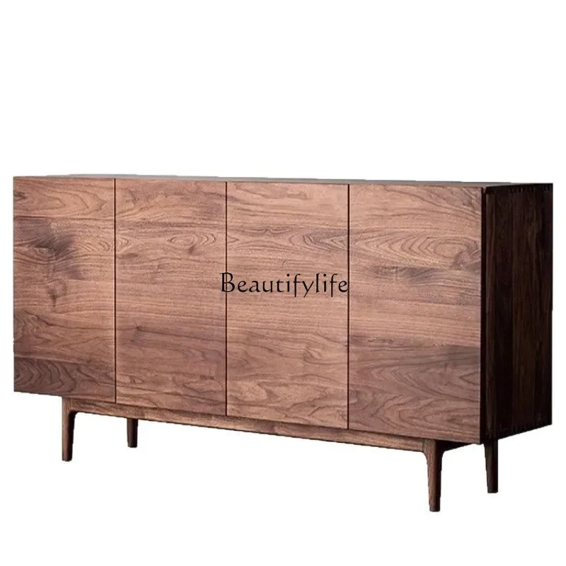

LJY*Nordic black walnut solid wood simple Japanese living room entrance modern storage cabinet