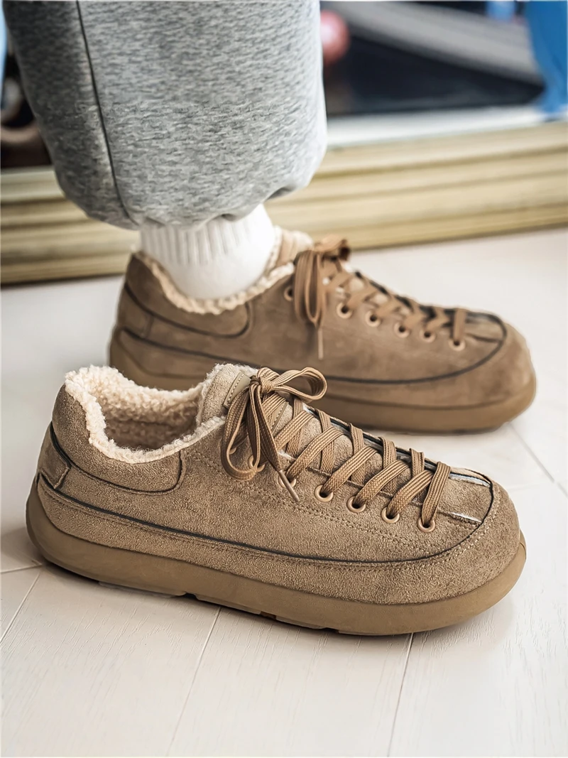 

Men's Winter Warmth-Friendly Leather Fur-Integrated Cotton Shoes Casual Versatile Low-Top Deoxynucleotide Board S...