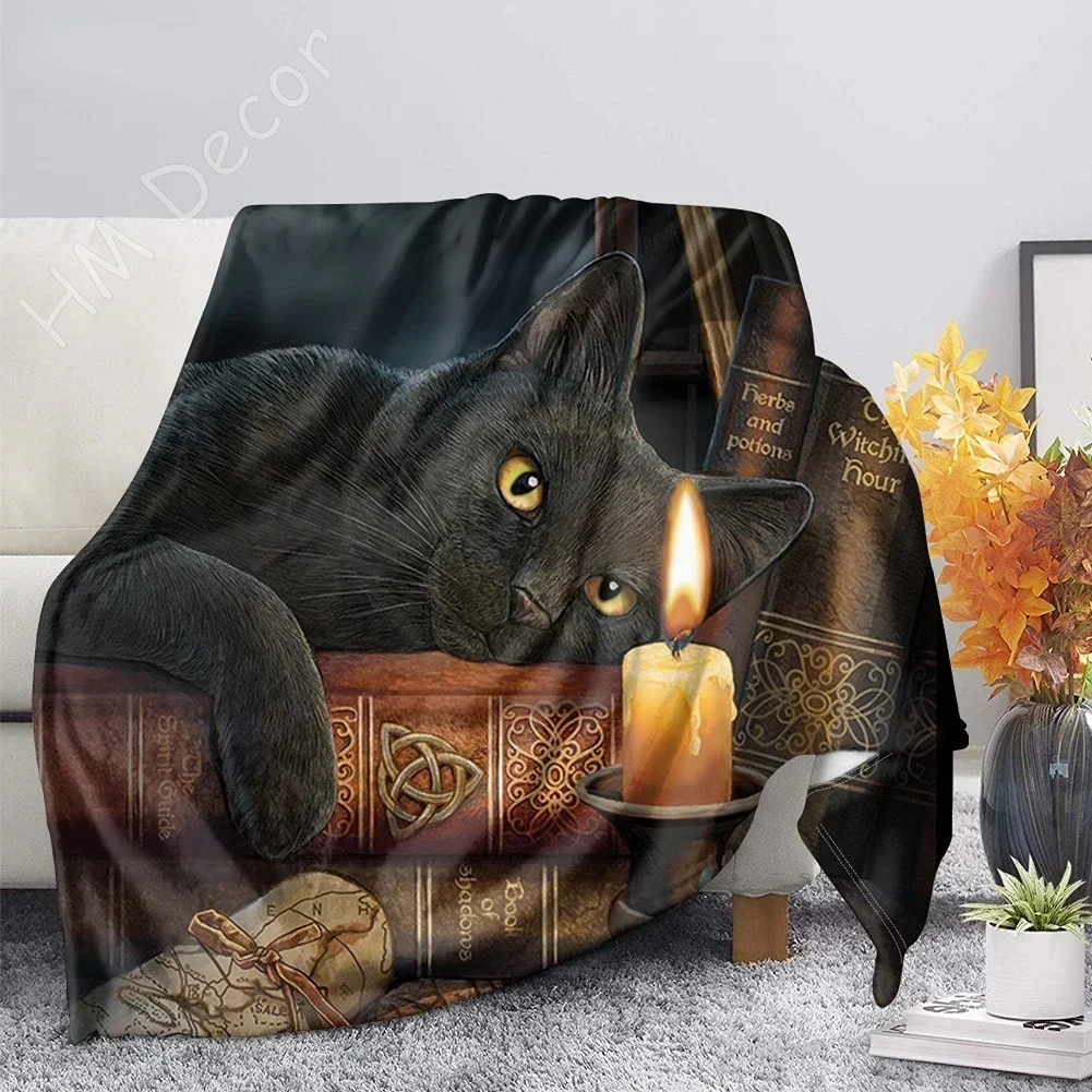 Black Cat 3D Print Velvet Plush Throw Fleece Blankets Bedspread Sherpa Blanket Sofa Bed Couch Quilt Cover for Adults Teens Kids