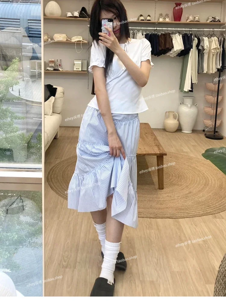 

Korobov Summer New Lace Cake Skirt A-line Skirts Loose Sweet Gentle Long Dress Women Korean Style Fashion Faldas Para Mujeres