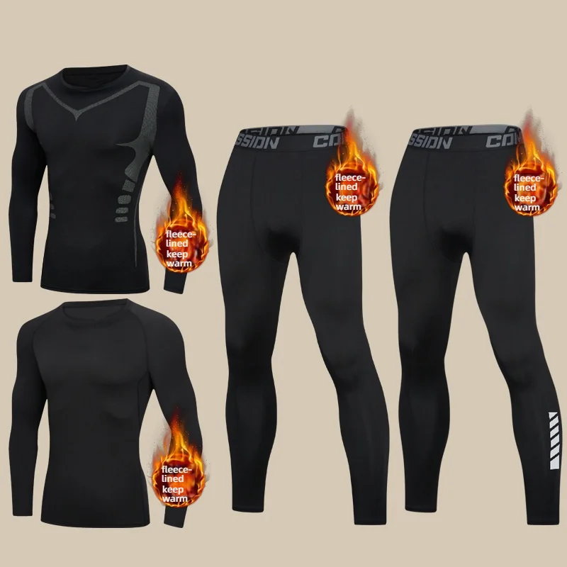 De Run Conjunto de ropa interior que mantiene el calor para hombres, versión de invierno con forro polar grueso, ideal para correr, ropa interior para Col