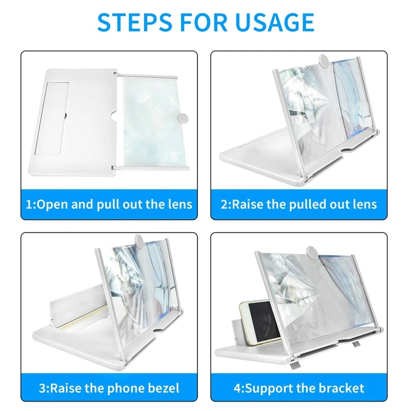 

14-дюймовый 3D-усилитель экрана с мобильным дисплеем, увеличенная лупа для путешествий, белый-ABVK