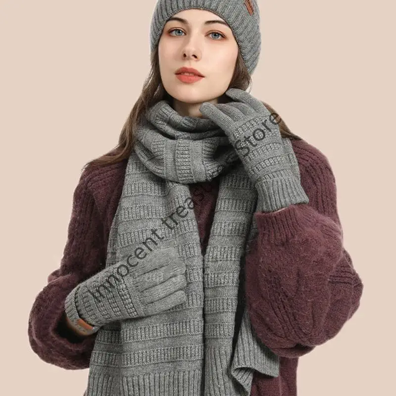 3XUA مجموعة قفازات وشاح الشتاء وإكسسوارات الشتاء وأغطية الرأس المحبوكة للجنسين