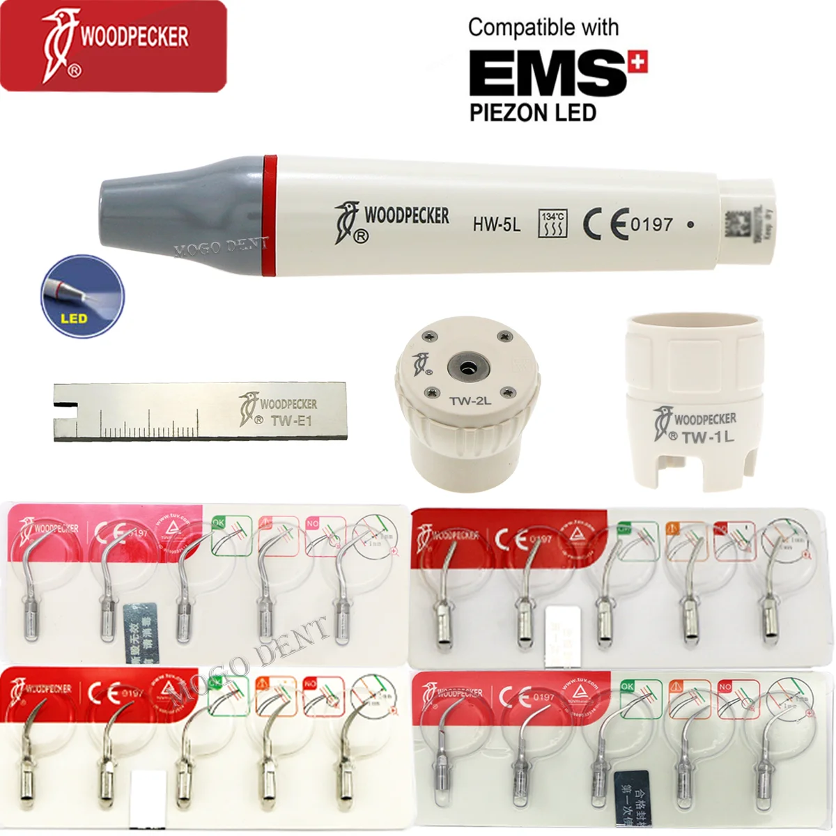 Woodpecker Dental Ultrasonic Piezo Scaler Handpiece  HW-5L Scaler Tips G1 G2 G3 P1 P3 P4  Fit EMS And Mectron Ultrasonic Scaler