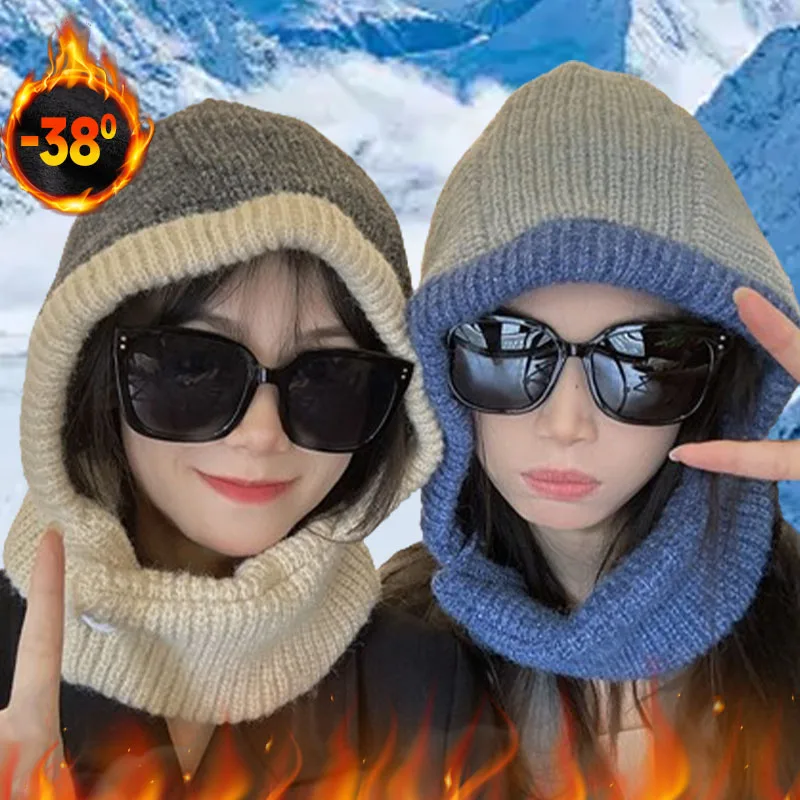 

Knitted Hat Balaclava Winter Hats Men and Women Pilling Resistant Lady Autumn Headgear Beanie Hat Adult Hats Earflaps Scarf Hat