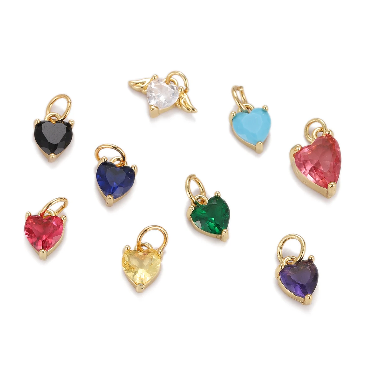 5pcs Gold Color Stainless Steel Zircon Pendants Multicolor Heart Charms Necklace Earrings Jewelry Making Supplies Accessories
