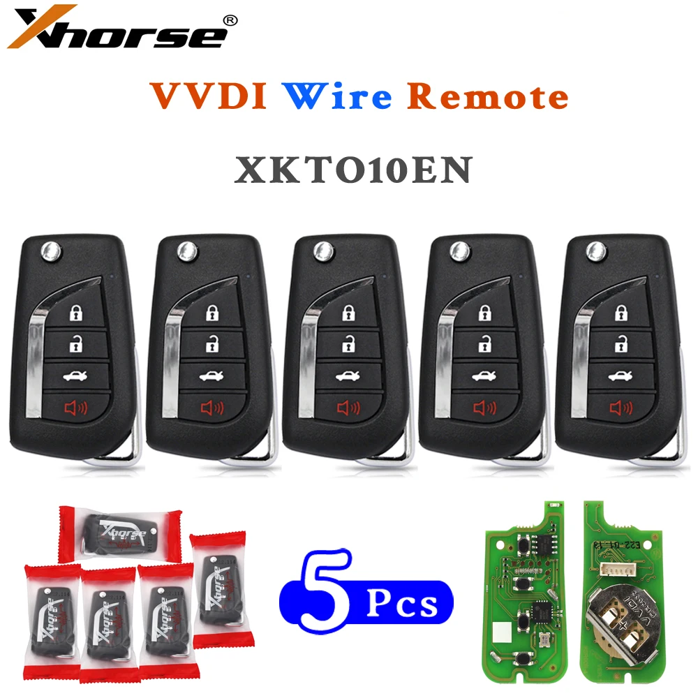 5 шт./лот Универсальный проводной ключ-пульт Xhorse XKTO10EN с 4 кнопками для VVDI Key Tool / VVDI2, английская версия для Toyota