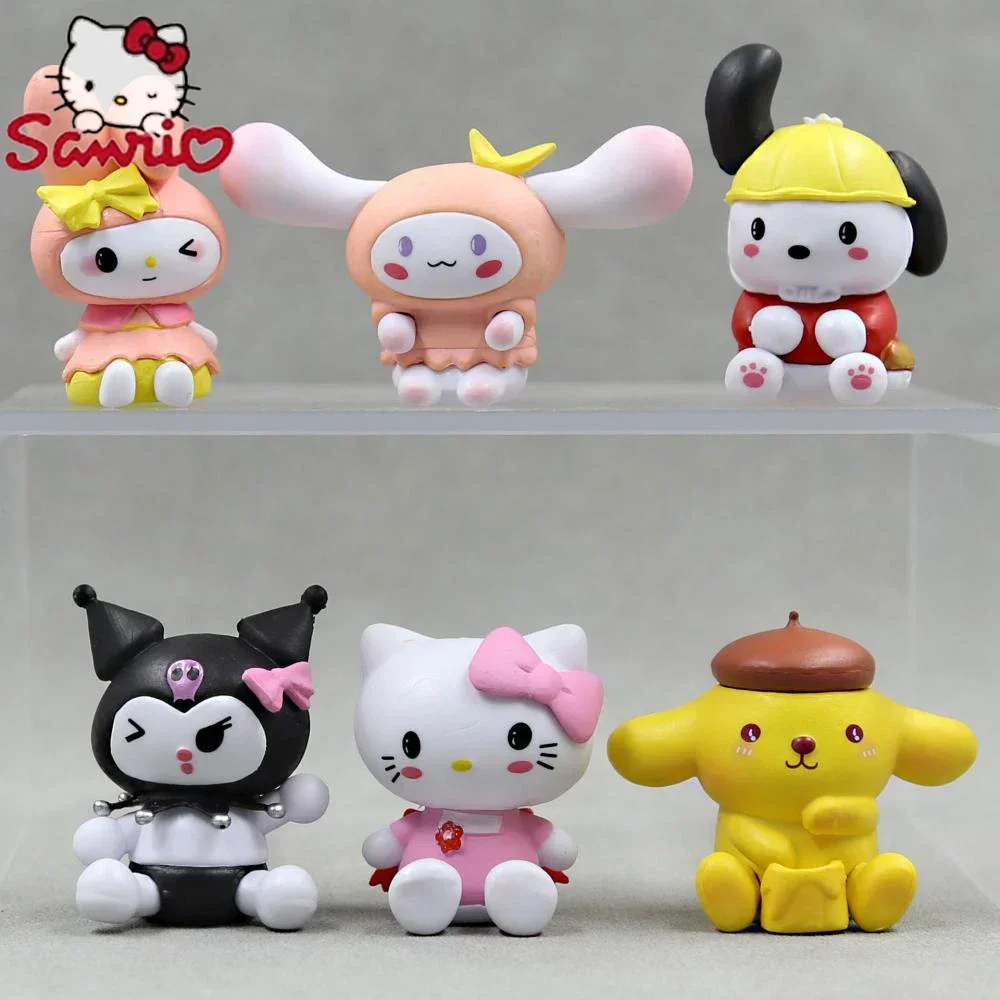 Sanrio 5Cm Mijn Melodie Figuur Anime Kawaii Cinnamoroll Kuromi Hello Kitty Cat Actie Collectie Materialen Geschenken Speelgoed Voor Kinderen