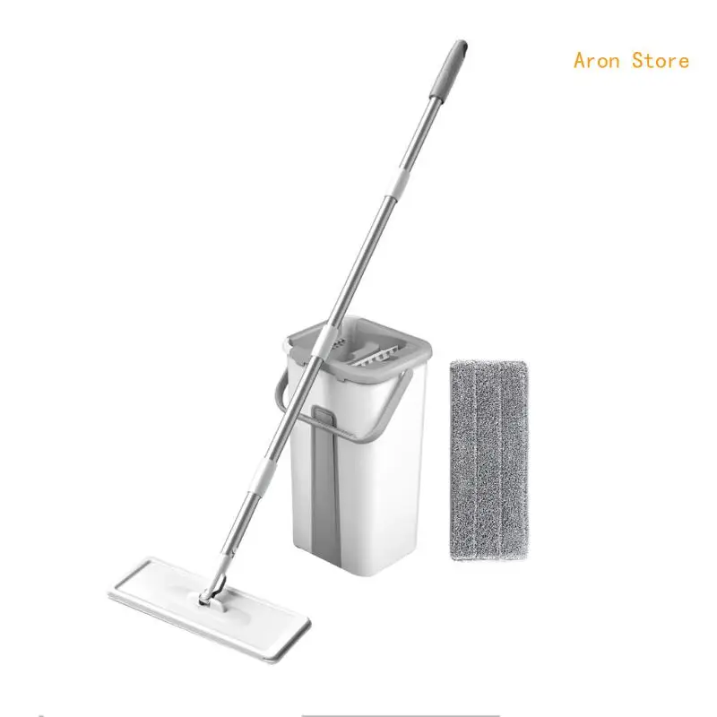 

Squeeze Mop with Bucket Washable Microfiber Pad Household Floor Cleaner Mop Set H3CF