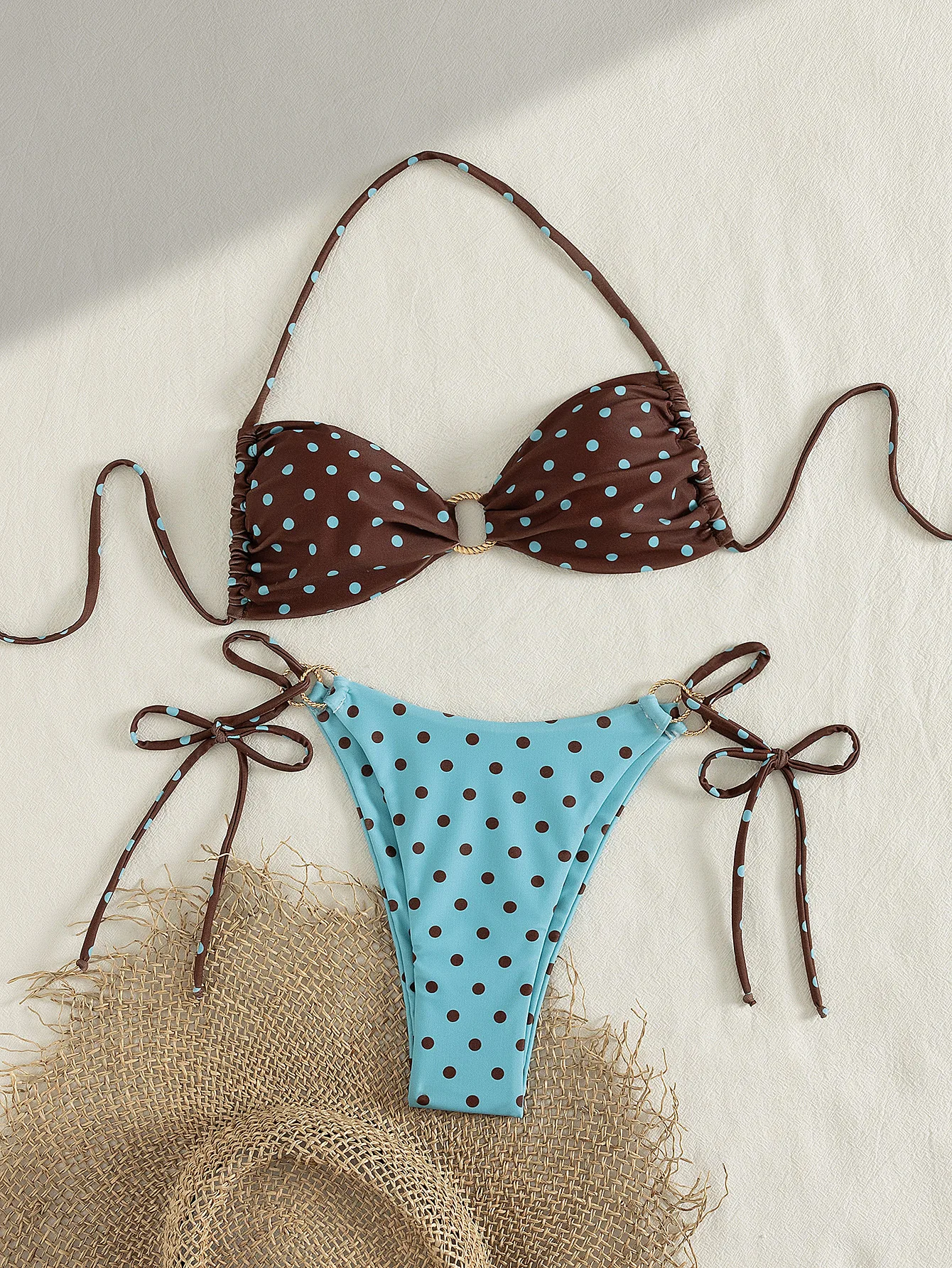 

Sexy Bandeau Bikinis 2026 New Solid Color Swimsuit Women' Swimwear Rings Bikini Bandage Beachwear Two Piece Bathing Suit