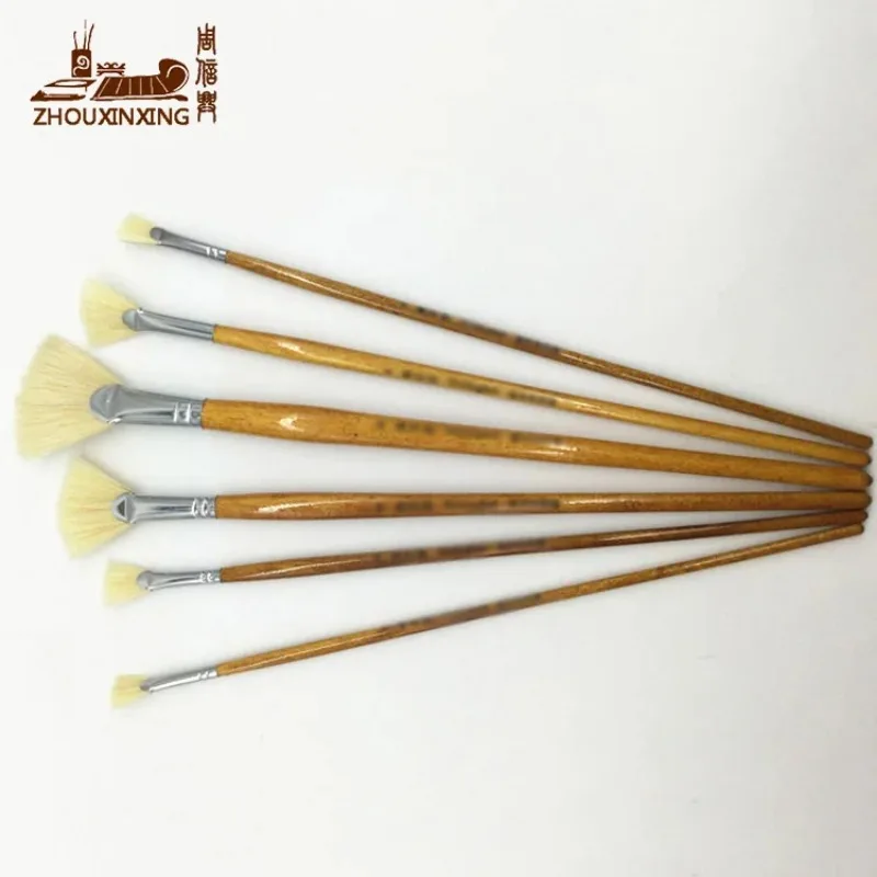 

Zhouxinxing 6pcs/set pig Bristle fan shap brush pen artist oil painting brushes UV varnish Art pigments watercolor brushes