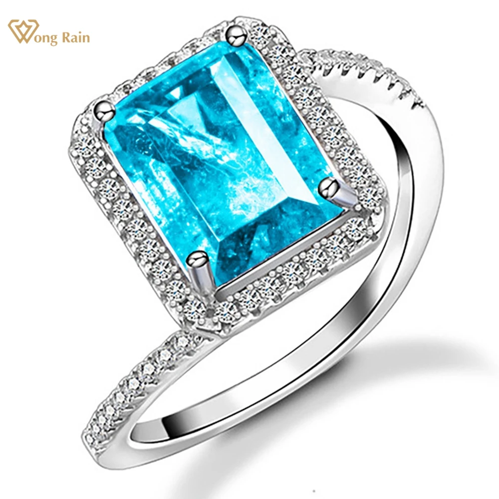 

Wong Rain 925 Sterling Silver 3EX VVS1 Sparkling 4CT Real Moissanite Diamond Paraiba Tourmaline Emerald Ring Engagement Jewelry