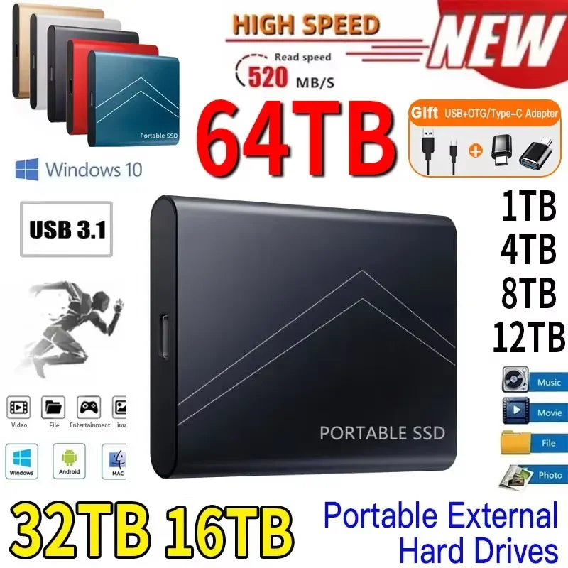 2025 جديد محمول SSD 1 تيرا بايت محرك أقراص الحالة الصلبة الخارجية 4 تيرا بايت قرص صلب عالي السعة M.2 تخزين محمول USB 3.1 محركات الأقراص الصلبة