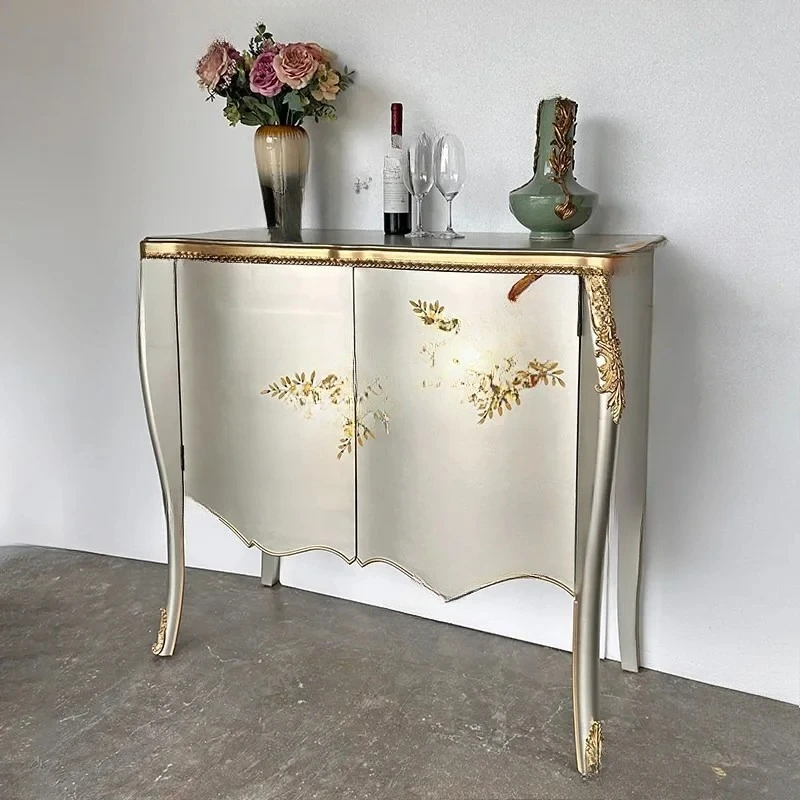 Light Luxury Entrance Cabinet Champagne Silver Foyer Decorative Cabinet Painted Side Cabinet