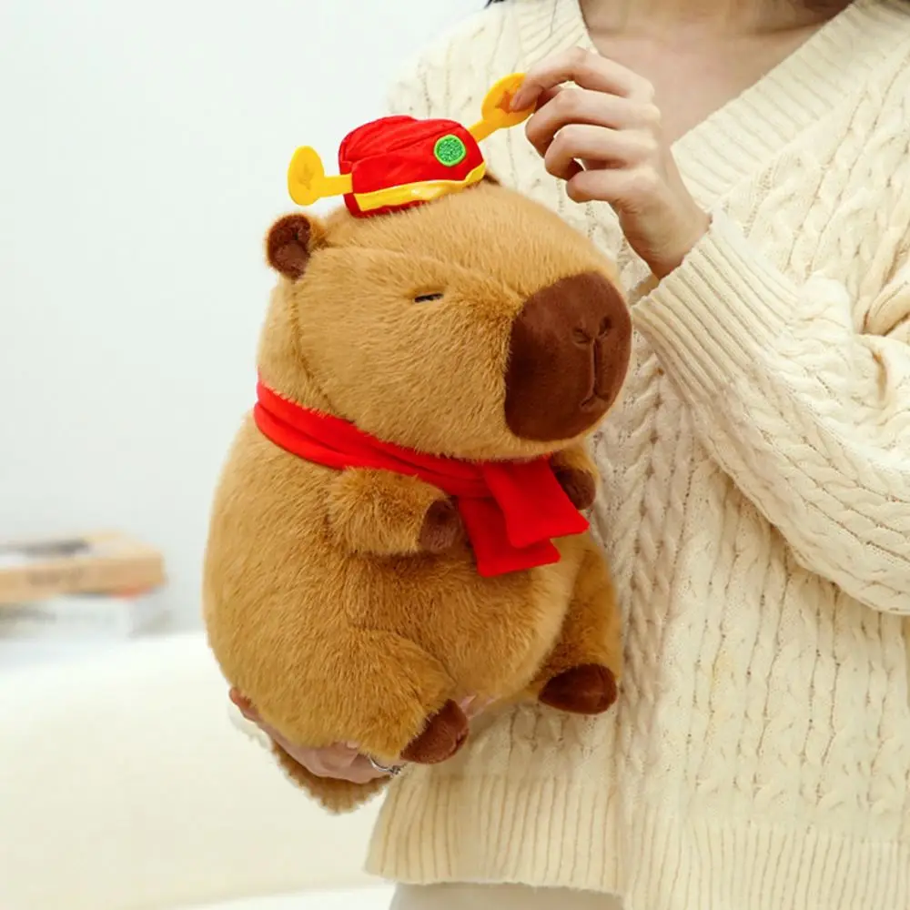 น่ารักสไตล์ปีใหม่ Capybara ตุ๊กตา Plush ผ้าฝ้าย PP นุ่มจําลอง Capybara ของเล่น 30 ซม. ตุ๊กตา Capybara ตุ๊กตาของขวัญวันเกิด