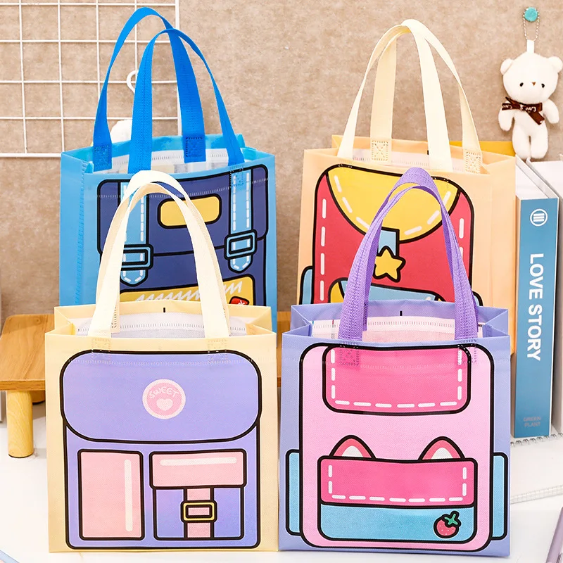 10pcs Dopamine Handbags Students Cute Non-woven Storage Bags Children's Holiday Companion Gift Bags Cartoon Gift Bag Sub