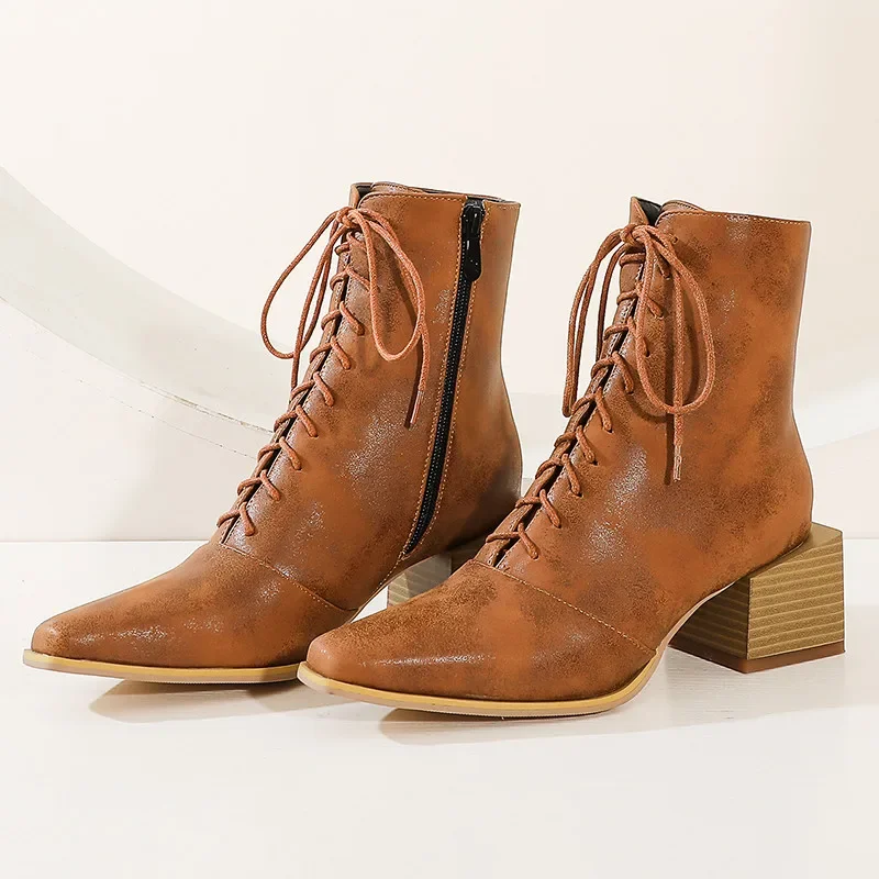 

YMECHIC/готические мотоциклетные ботинки на высоком квадратном каблуке с перекрестной завязкой, женская вечерние ботинки 2022, осенне-зимняя женская обувь, большой размер 34-46