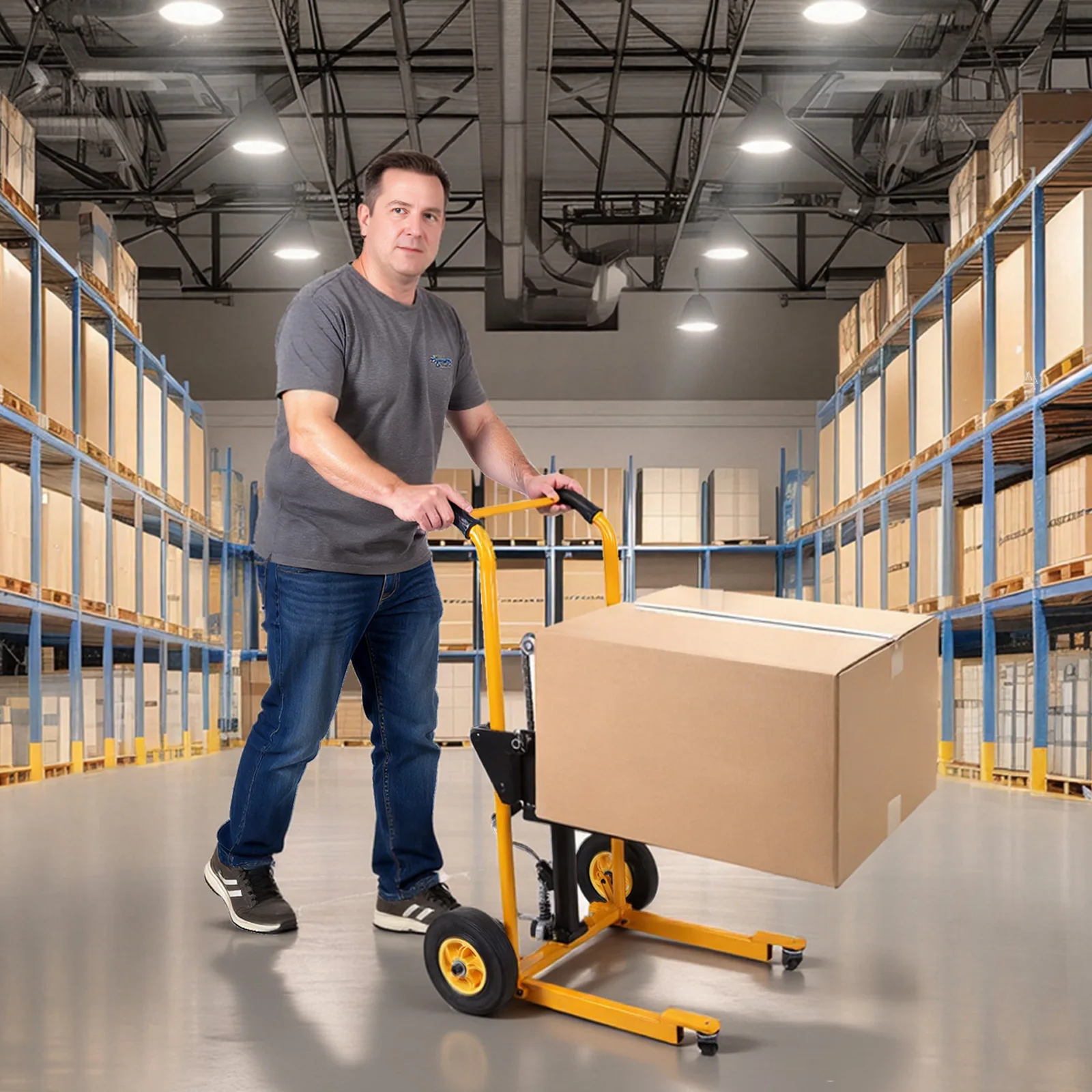 Mini Forklift Portable Pallet Jack Table Cart dengan Roda Putar Troli Dorong Tangan Ringan untuk Komersial & Industri