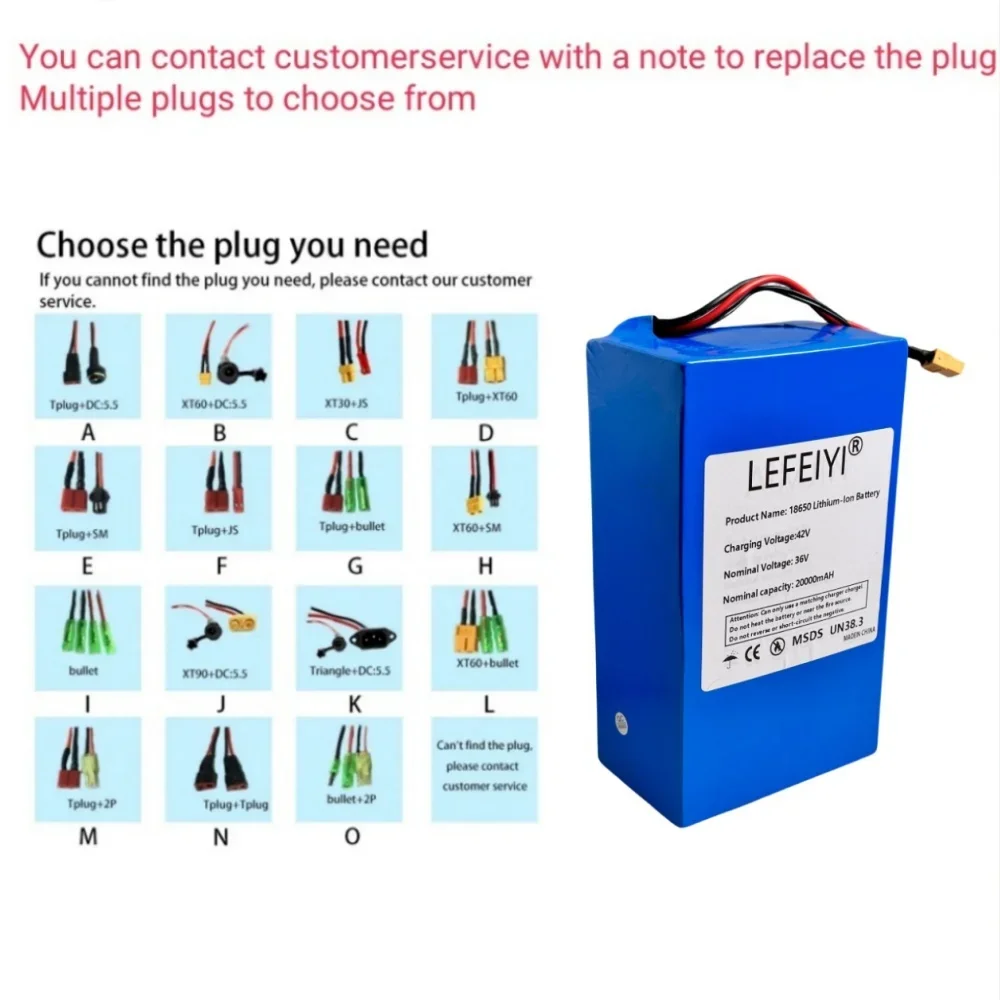 36V 20AH 10s6p Li-ion Battery Pack 42 20000mAh 1500W Electric Scooter and Bike Battery with Built-in 50A BMS+Charger