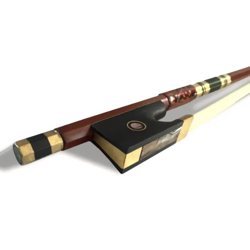 Violin Premium Ebony Library Horn Bow, Golden Snakeskin Bow, Brazilian Wood, Fisheye, Colorful Shells
