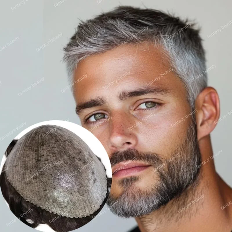 

1B40 1B50 Full Skin Base Toupee Men Durable 0.1-0.12mm Injection pu Wigs For Men 100% Natural Human Male Hair Prosthesis System