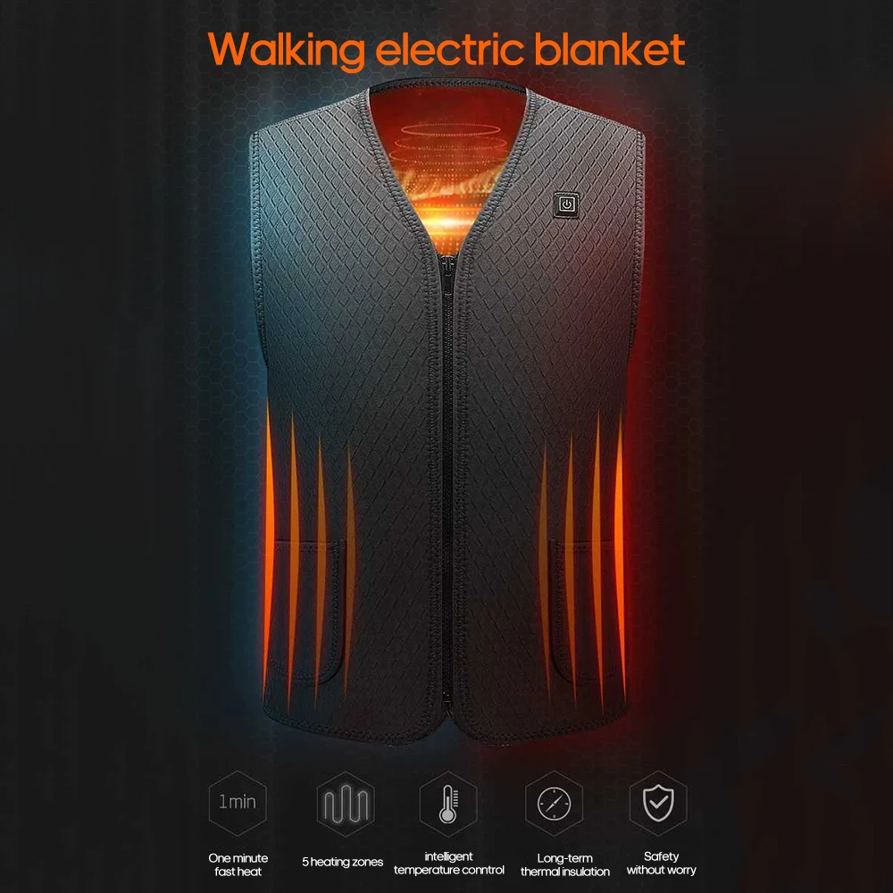 5 Areas Men Women Heated Vest Smart Heating Cotton USB Infrared Electric Heating Thermal Winter Warm Jacket for Xiaomi Camping