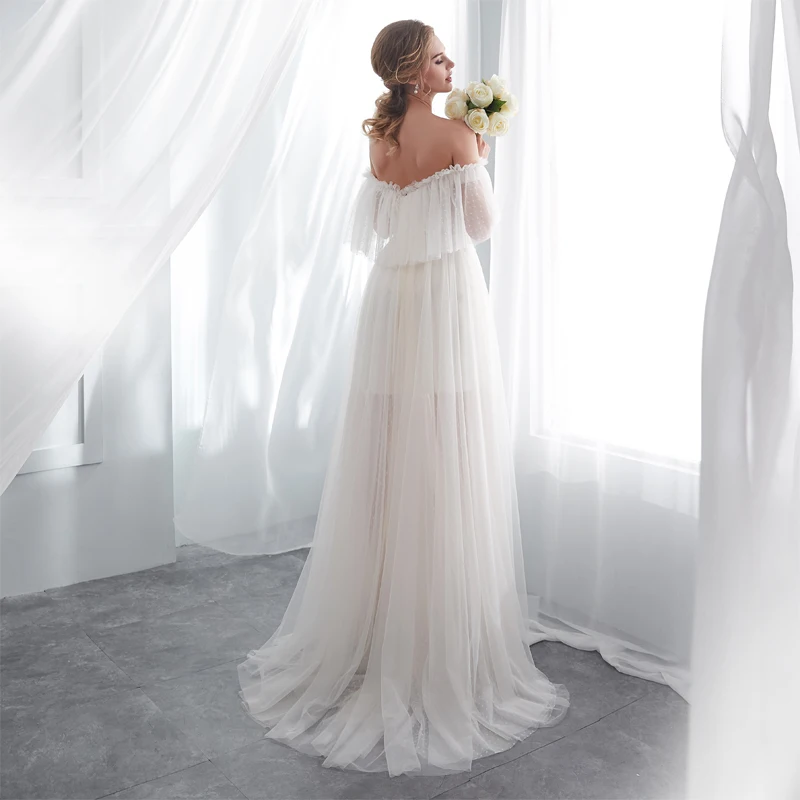 Robe de Mariée en Organza pour Femme, Tenue Sexy, Col Bateau, Dos aux, Demi-Manches, pour Patients, Personnalisée, Élégante