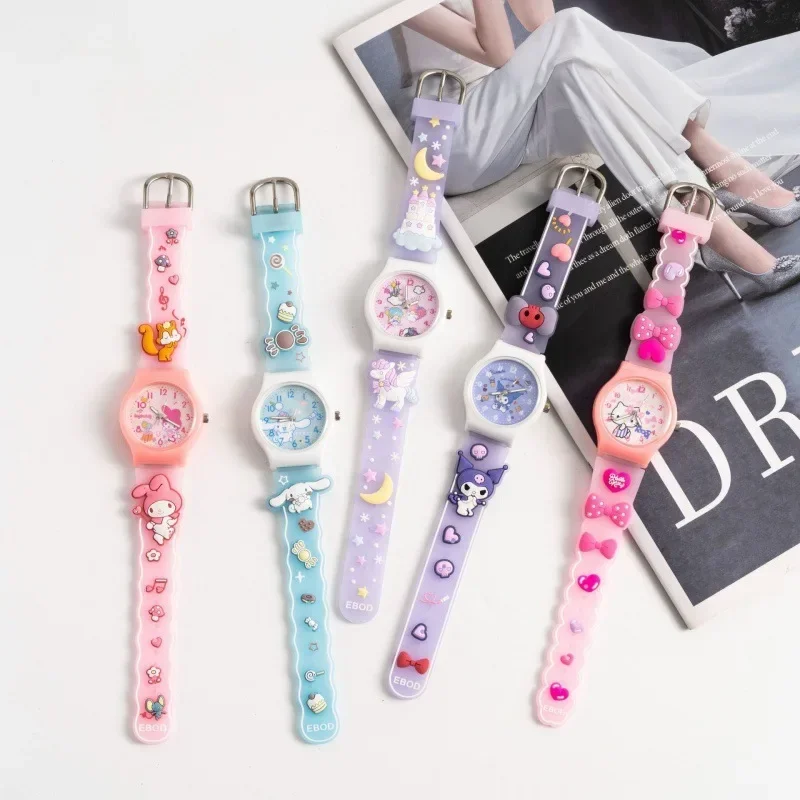 Sanrio Hello Kitty Wrist Watch Anime My Melody Cinnamoroll Children Children Watches 3D Student Silicone Strap Quartz Watch