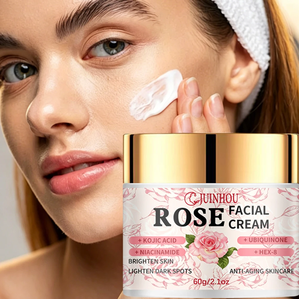JUINHOU Women Rose Brightening Moisturizing  Face Cream with Niacinamide Kojic Acid for Dull Skin Lightweight Skincare Hot Sale