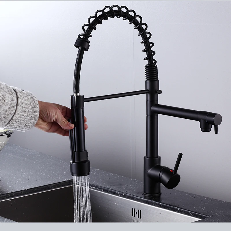 Wholesale High Quality Pull Out Faucet Matte Black Pull Down Spring Spring Kitchen Faucet