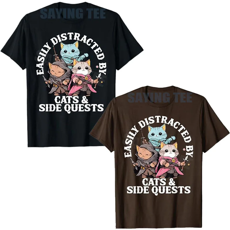 Cats Side Quest Distracted Tabletop Lustige Männer Frauen Kinder Papa T-Shirt Rpg Gamer Nerdy Gaming Y2k Kitty Grafik Spruch T-Shirt Neuheit