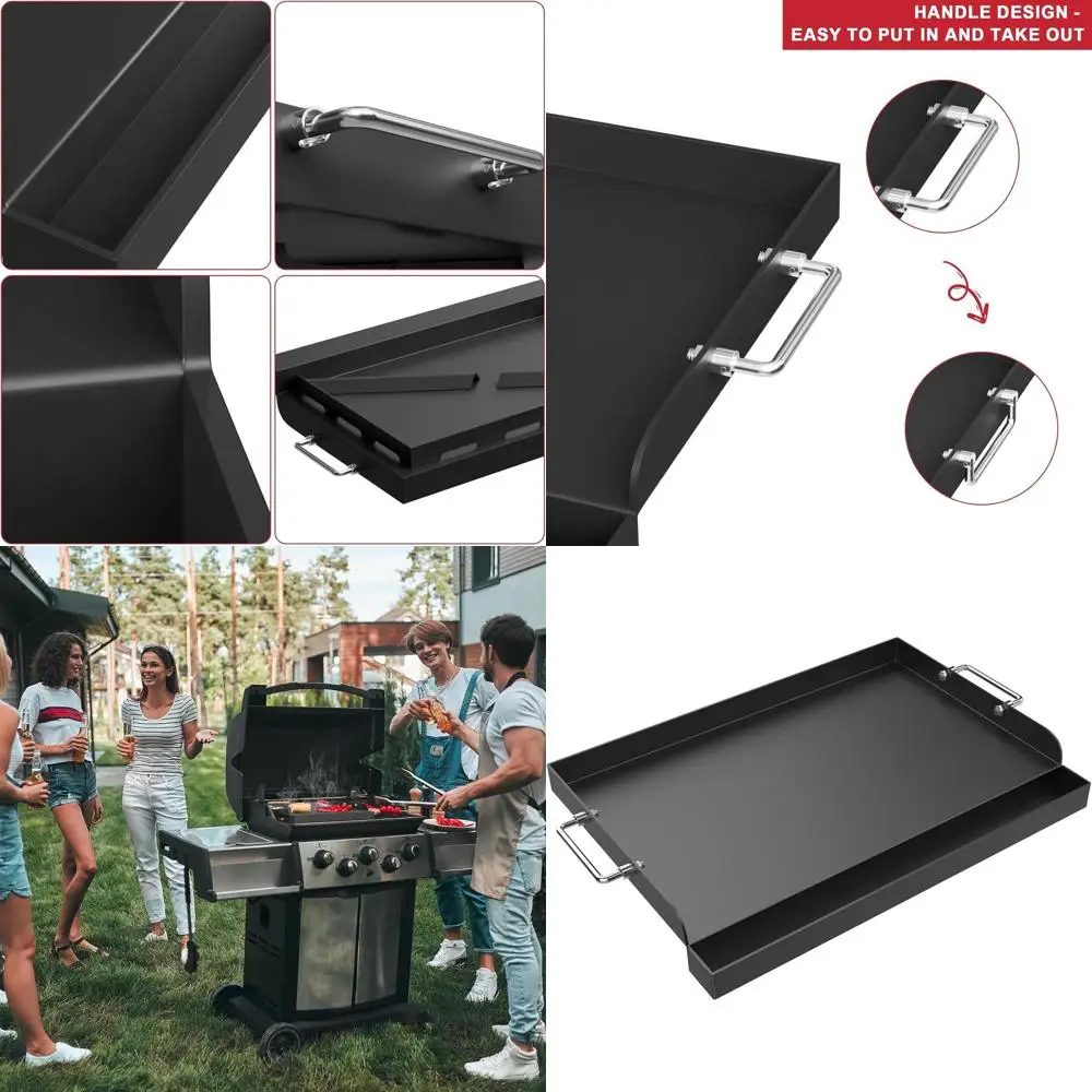 

Universal Nonstick Griddle Plate for Gas Grills, Carbon Steel Flat Top BBQ Grill, Removable Handles, Suitable for Gas/Charcoal S