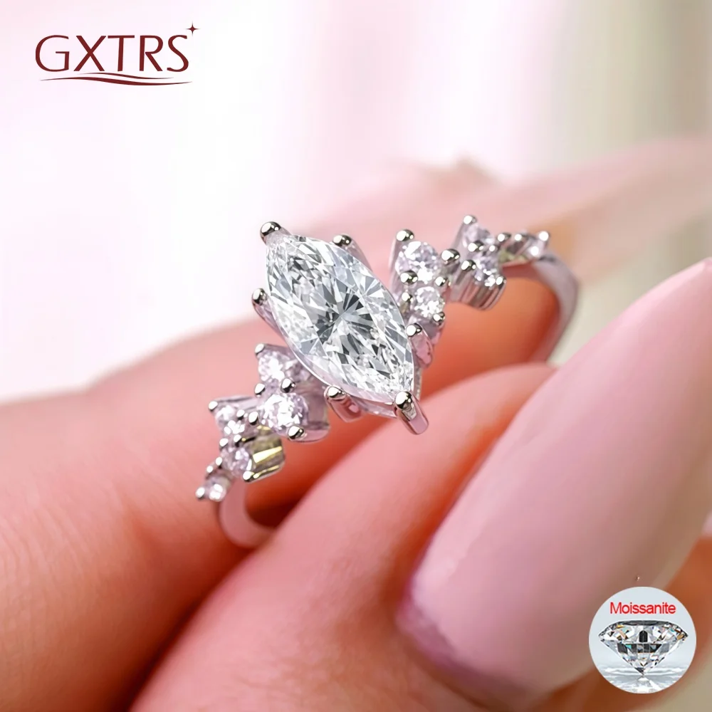 

GXTRS 1CT Marquise Cut Moissanite Rings For Women 925 Sterling Silver Wedding Party Diamond Band 18K Plated No Fade Fine Jewelry