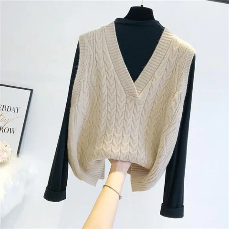 Sweater vest women\'s knitted pullover spring and autumn loose Korean version new versatile sleeveless student vest for outside