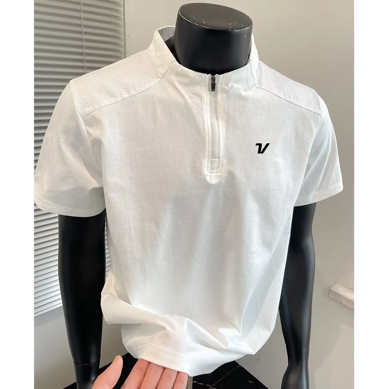 Men Golf T Shirt 2026 Summer Breathable Mesh Fashion Stitching Short Sleeve Top T-shirt Men's Half Zipper Sports Golf Clothing