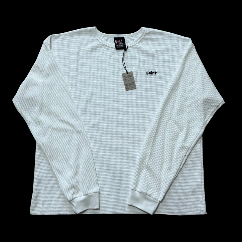 Chest Embroidered Letter Emblem Saint Tshirts Waffle Round Neck Long Sleeve Pullover Men Women Casual Sweatshirt Street Cleanfit