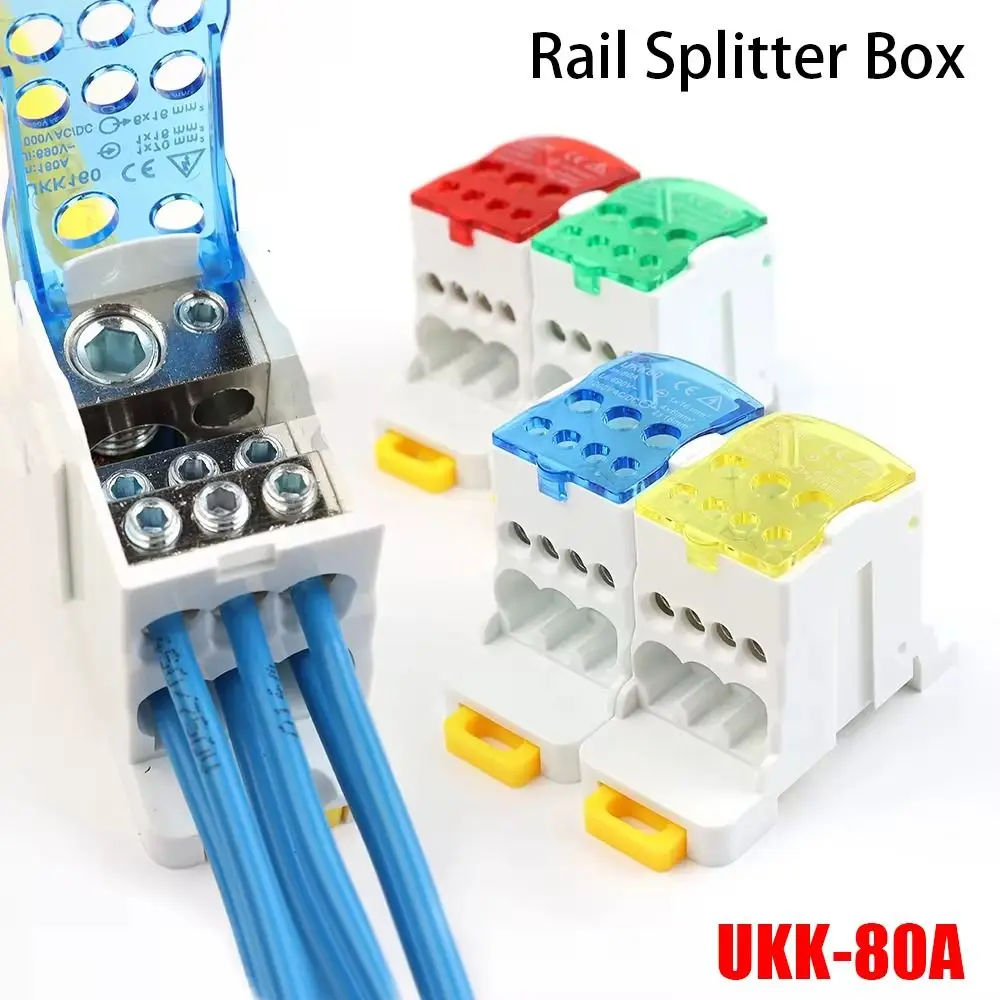 1Pcs New High-Current UKK-80A Splitter Box One In Several Out Single-Stage Wire Connector Junction Din Rail Terminal Block