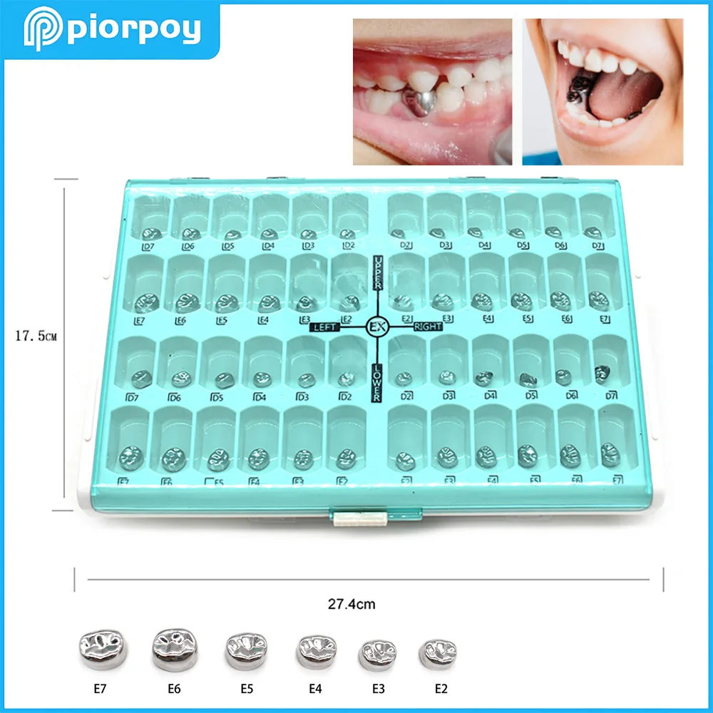 

PIORPOY 48 шт./упак. Стоматологические коронки для детей, готовые временные коронки из нержавеющей стали, металлические ортодонтические материалы и инструменты