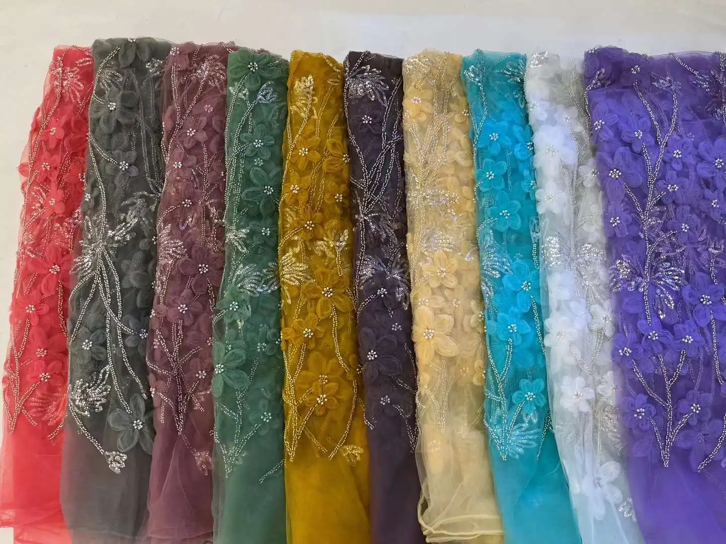 Fashion African Groom Lace Fabric Sequins 5 Yards French Tulle Lace Fabric High Quality Nigerian Beads Lace Fabric For Party Sew