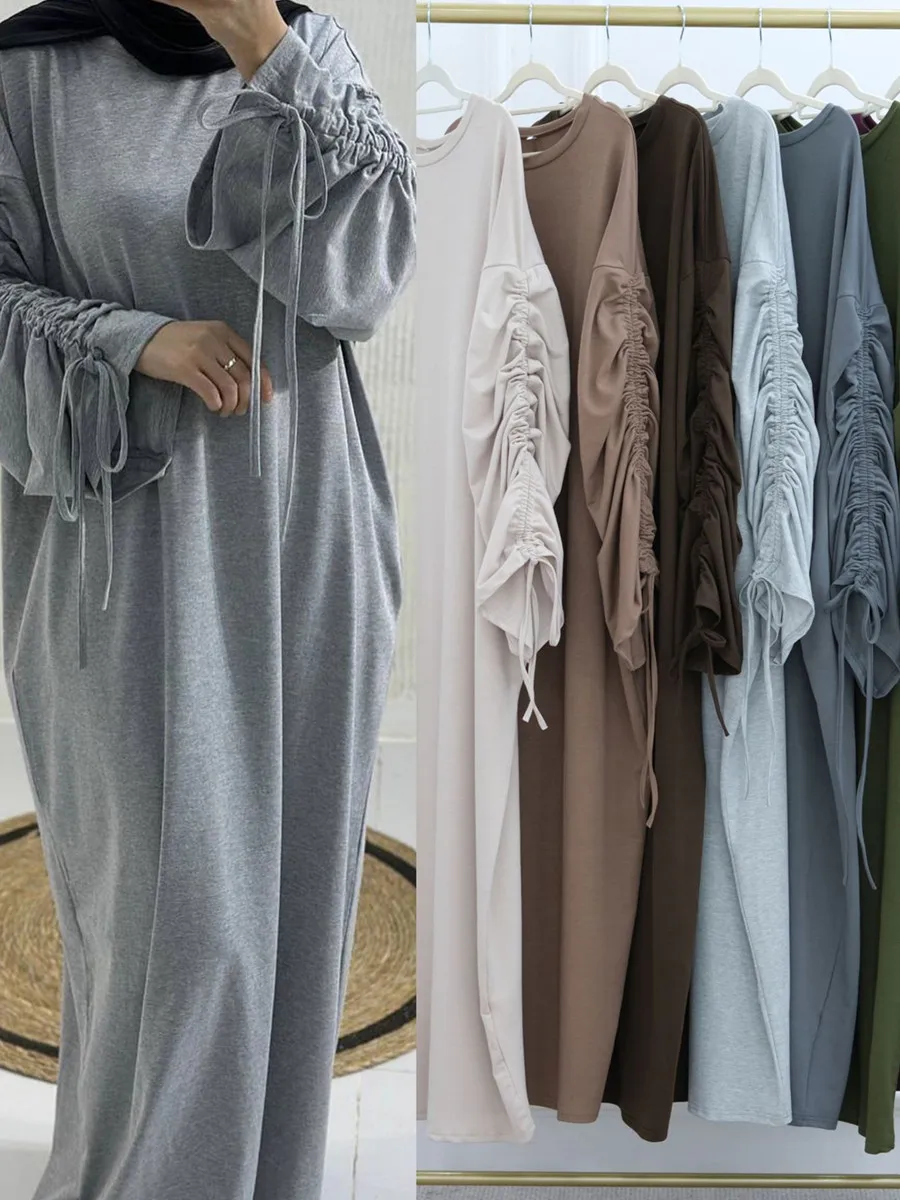 المرأة المسلمة العربية دبي عباية الرباط الأكمام فستان طويل متواضع رمضان قفطان رداء فام مسلمان الإسلام الملابس كيبيا