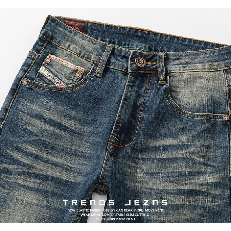 Vintage Blauwe Herenjeans Gewassen All-Match Street Smart Broek Kokerbroek Casual Trend High Street Broek Heren