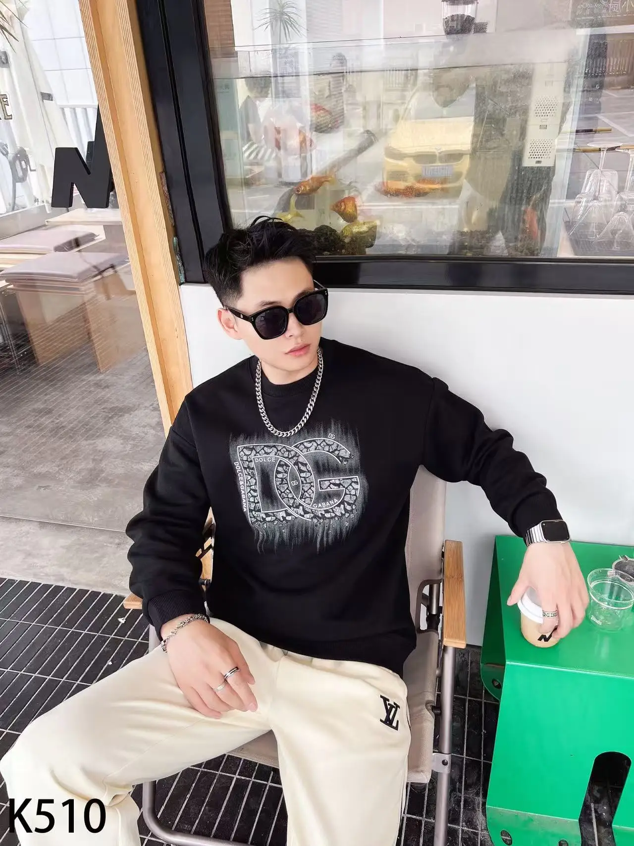 سويت شيرت رجالي عصري ماركة فاخرة هوديي مطبوع عليه حروف متعددة الاستخدامات وأكمام طويلة، ملابس كاجوال عصرية بسيطة