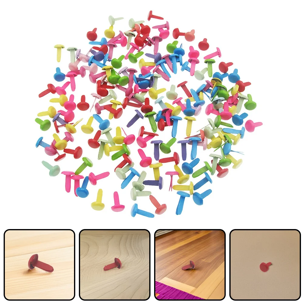 

100Pcs Mini Random Color Two-Legged Horn Nails Split Design Scrapbooking Paper Craft Stamping DIY Kids Handmade